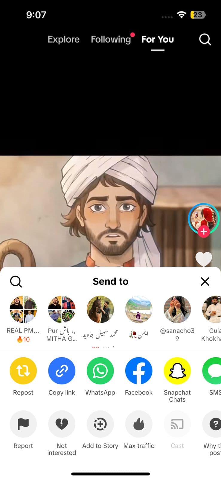 Download in HD Quality and Open Share Sheet buttons for a TikTok video in FastVidl