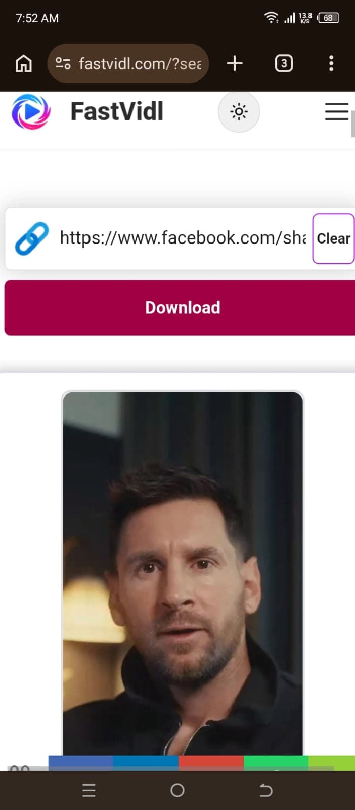 Downloading a Facebook video on Android with FastVidl in Chrome